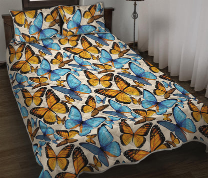 Turquoise And Orange Butterfly Print Quilt Bed Set