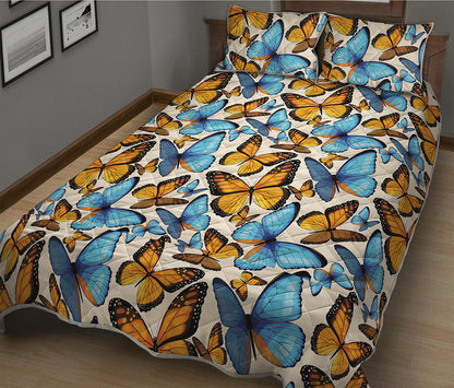 Turquoise And Orange Butterfly Print Quilt Bed Set