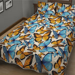 Turquoise And Orange Butterfly Print Quilt Bed Set