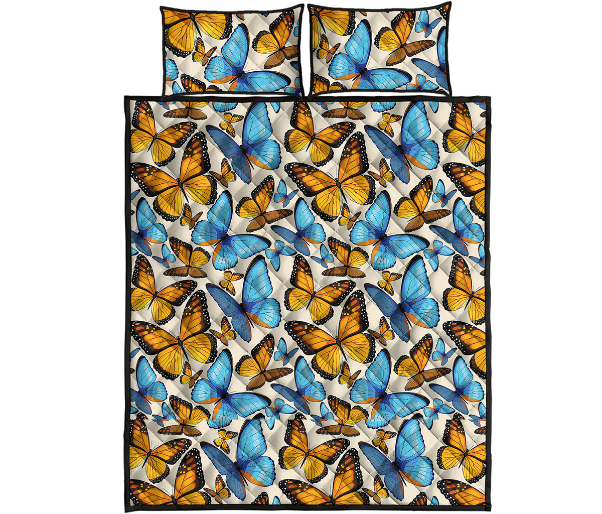 Turquoise And Orange Butterfly Print Quilt Bed Set