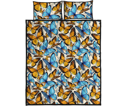 Turquoise And Orange Butterfly Print Quilt Bed Set