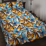Turquoise And Orange Butterfly Print Quilt Bed Set