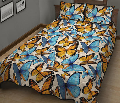 Turquoise And Orange Butterfly Print Quilt Bed Set