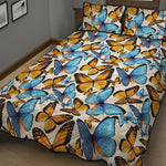 Turquoise And Orange Butterfly Print Quilt Bed Set