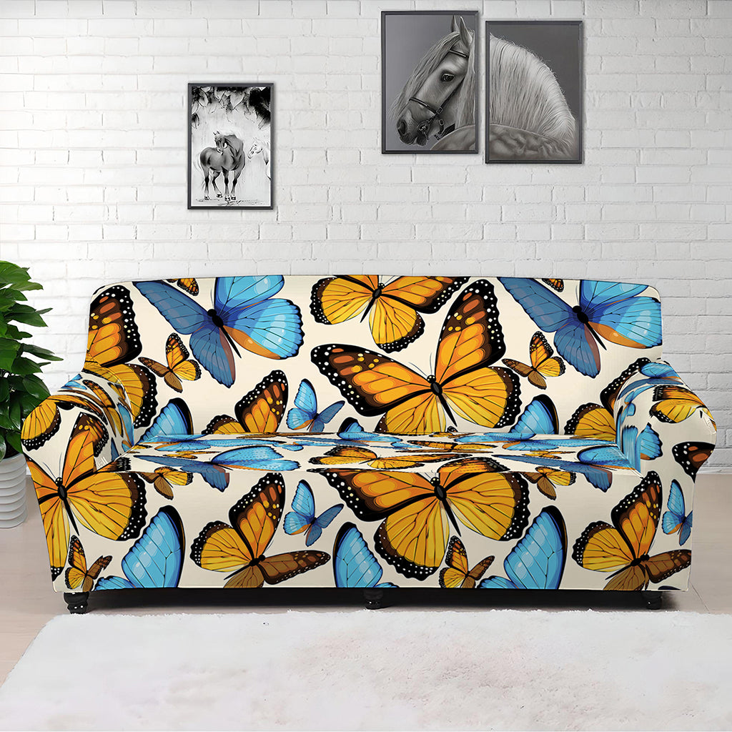 Turquoise And Orange Butterfly Print Sofa Cover