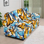 Turquoise And Orange Butterfly Print Sofa Cover