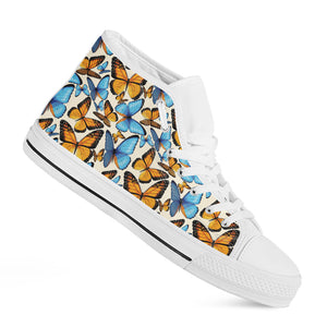 Turquoise And Orange Butterfly Print White High Top Shoes