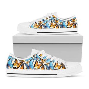 Turquoise And Orange Butterfly Print White Low Top Shoes