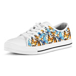 Turquoise And Orange Butterfly Print White Low Top Shoes