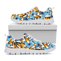 Turquoise And Orange Butterfly Print White Running Shoes