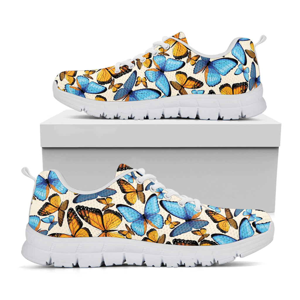 Turquoise And Orange Butterfly Print White Sneakers