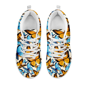 Turquoise And Orange Butterfly Print White Sneakers