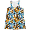 Turquoise And Orange Butterfly Print Women's Racerback Tank Top