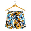 Turquoise And Orange Butterfly Print Women's Shorts