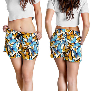 Turquoise And Orange Butterfly Print Women's Shorts