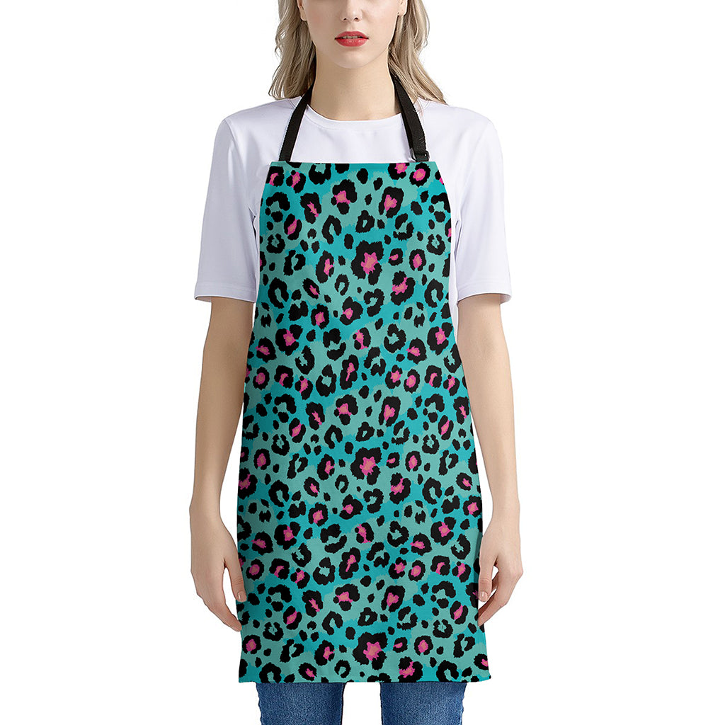 Turquoise And Pink Leopard Print Apron