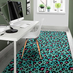 Turquoise And Pink Leopard Print Area Rug