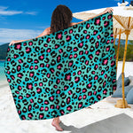 Turquoise And Pink Leopard Print Beach Sarong Wrap