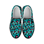 Turquoise And Pink Leopard Print Black Slip On Shoes