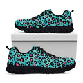 Turquoise And Pink Leopard Print Black Running Shoes