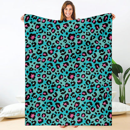 Turquoise And Pink Leopard Print Blanket