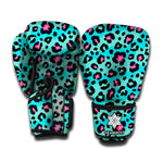 Turquoise And Pink Leopard Print Boxing Gloves