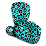 Turquoise And Pink Leopard Print Boxing Gloves