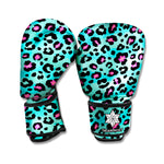 Turquoise And Pink Leopard Print Boxing Gloves