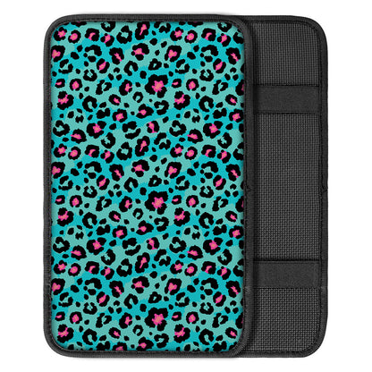 Turquoise And Pink Leopard Print Car Center Console Cover