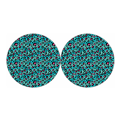 Turquoise And Pink Leopard Print Car Coasters
