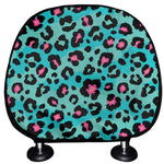 Turquoise And Pink Leopard Print Car Headrest Covers