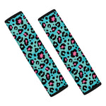 Turquoise And Pink Leopard Print Car Seat Belt Covers