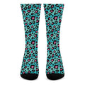 Turquoise And Pink Leopard Print Crew Socks