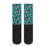 Turquoise And Pink Leopard Print Crew Socks