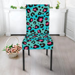 Turquoise And Pink Leopard Print Dining Chair Slipcover