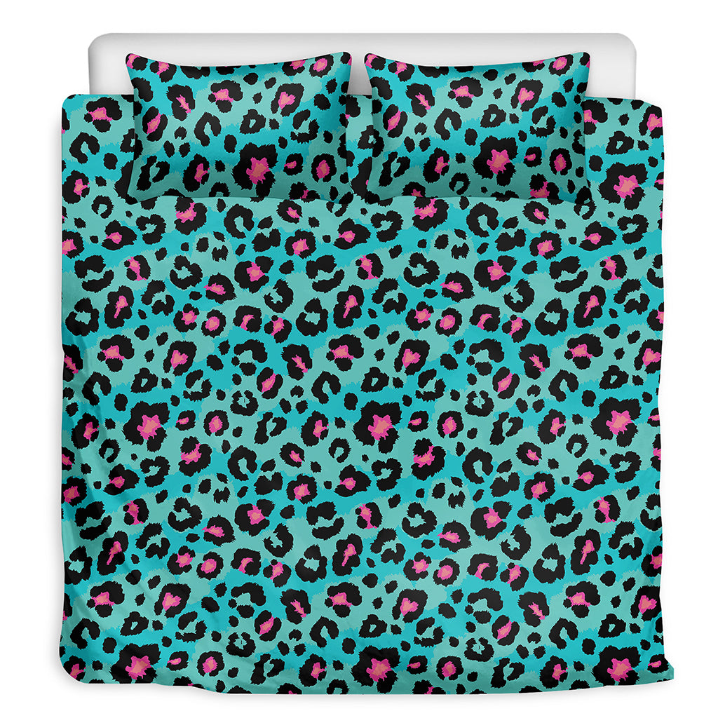 Turquoise And Pink Leopard Print Duvet Cover Bedding Set