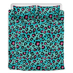 Turquoise And Pink Leopard Print Duvet Cover Bedding Set