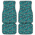 Turquoise And Pink Leopard Print Front and Back Car Floor Mats