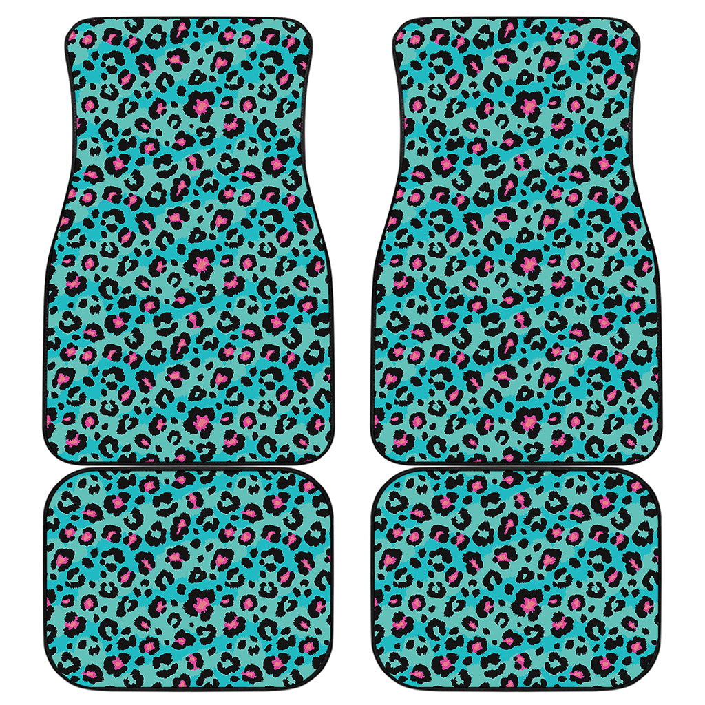 Turquoise And Pink Leopard Print Front and Back Car Floor Mats