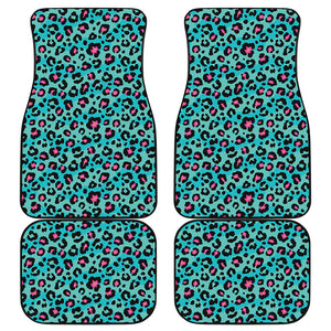 Turquoise And Pink Leopard Print Front and Back Car Floor Mats