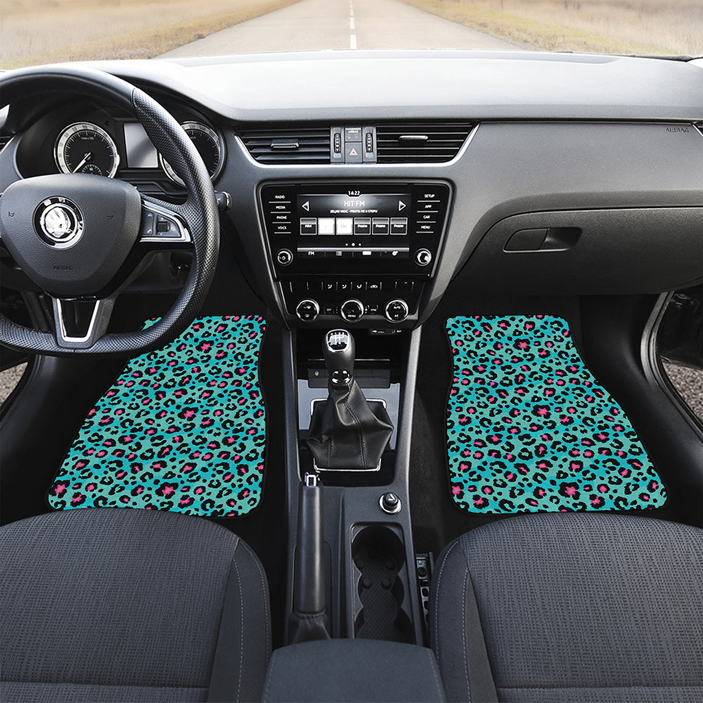 Turquoise And Pink Leopard Print Front and Back Car Floor Mats