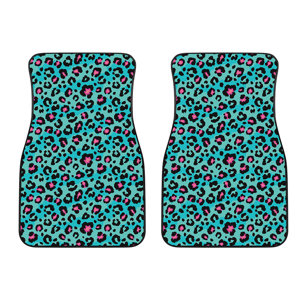 Turquoise And Pink Leopard Print Front Car Floor Mats