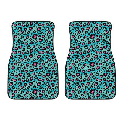 Turquoise And Pink Leopard Print Front Car Floor Mats