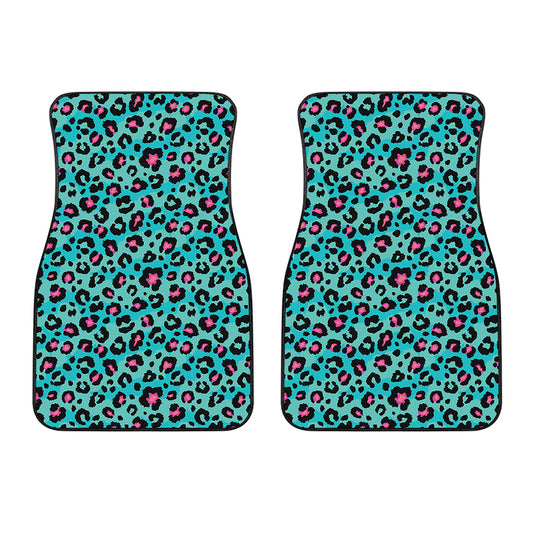 Turquoise And Pink Leopard Print Front Car Floor Mats