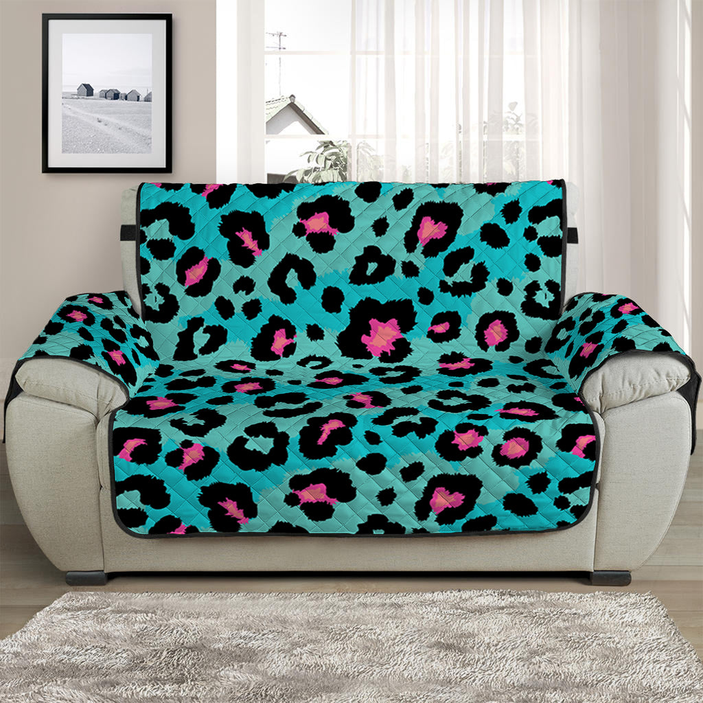 Turquoise And Pink Leopard Print Half Sofa Protector