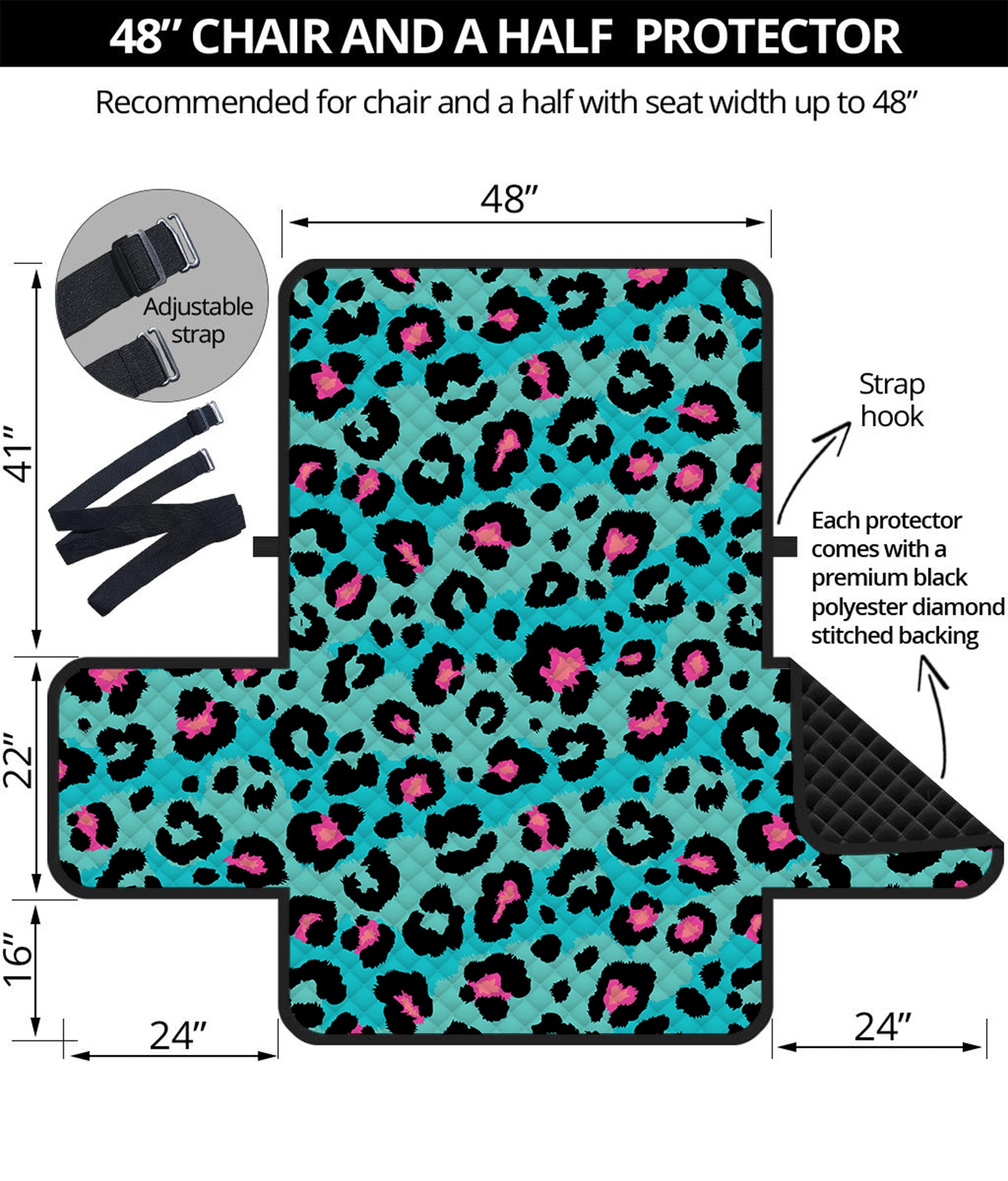 Turquoise And Pink Leopard Print Half Sofa Protector