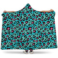 Turquoise And Pink Leopard Print Hooded Blanket