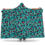 Turquoise And Pink Leopard Print Hooded Blanket