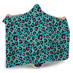 Turquoise And Pink Leopard Print Hooded Blanket