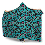 Turquoise And Pink Leopard Print Hooded Blanket